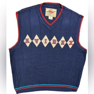 Vintage 90’s Avirex Varsity Blue Men’s Sweater V-Neck Vest Cloth Tag XL Rare Y2K